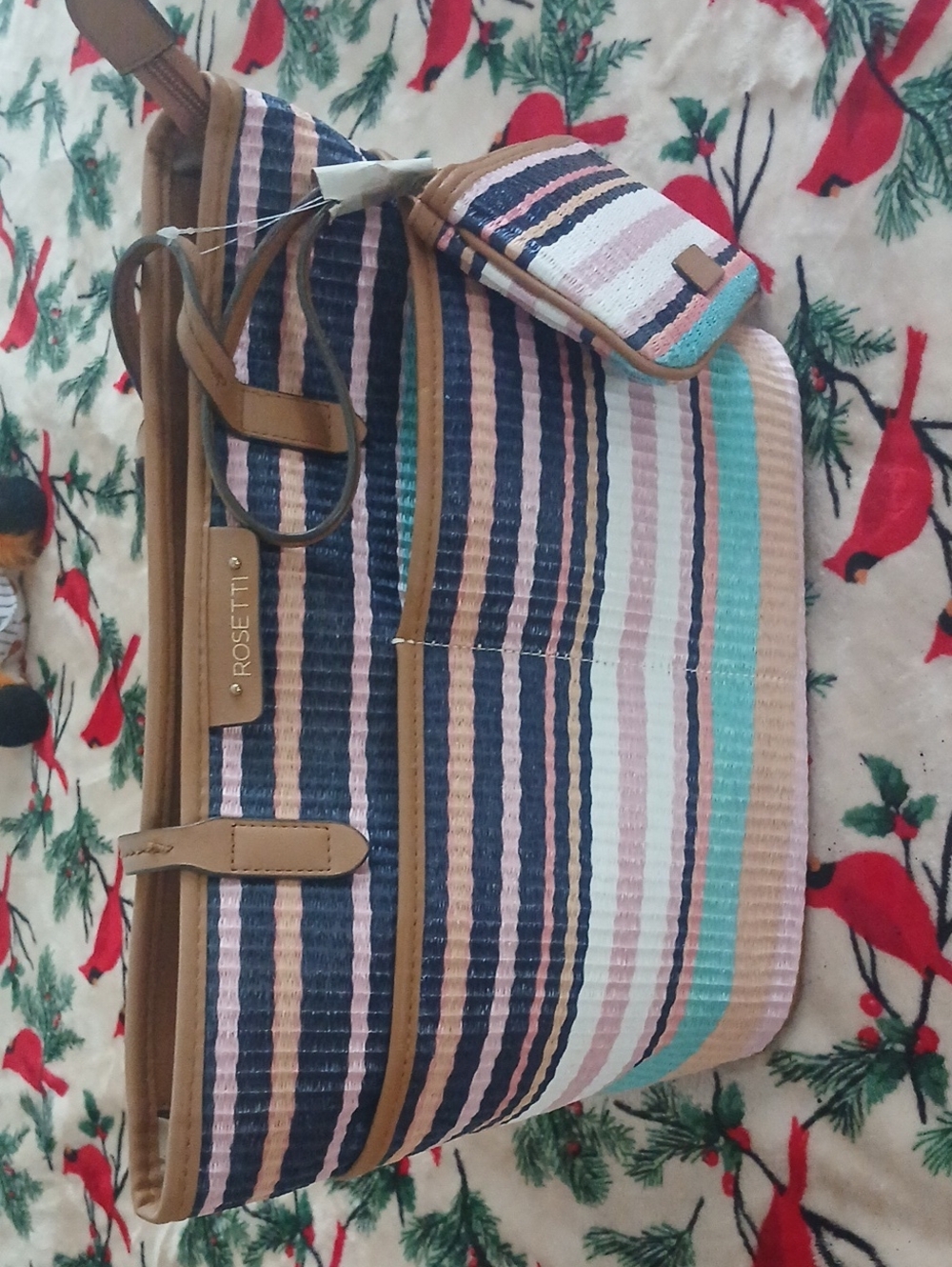 Rosetti Striped Tote in Navy, Pink, Teal & Tan